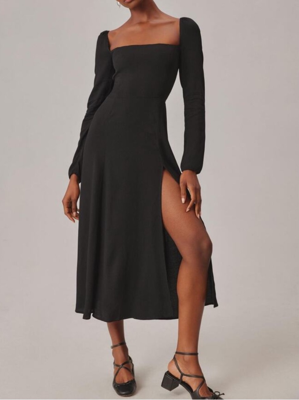 REFORMATION sigmund dress black long sleeve minimalist high slit size 10